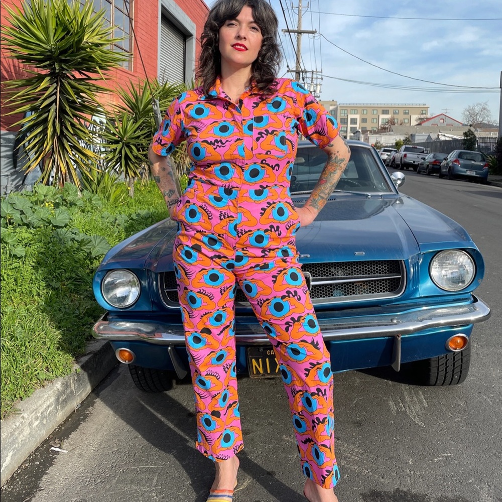Nooworks Coveralls in Psychedelic Eyes print, Size Medium